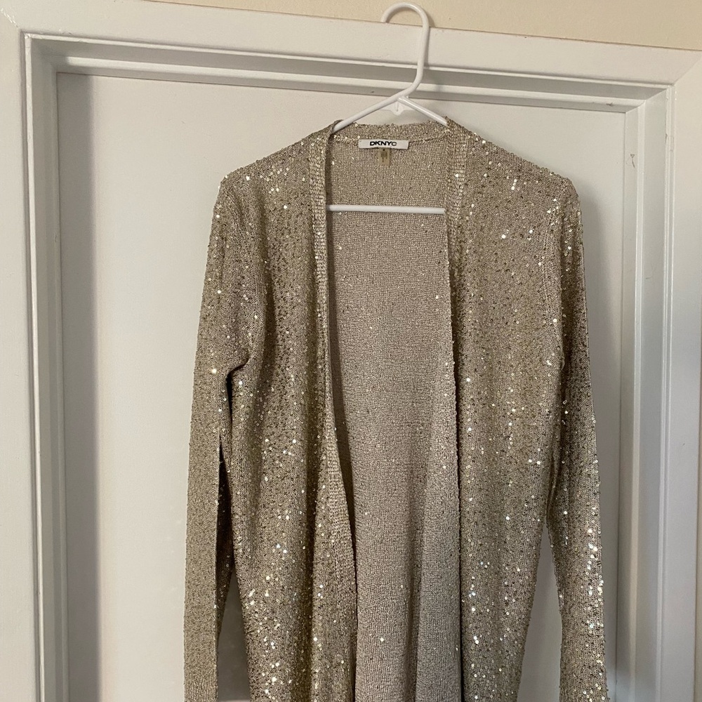 DKNY Glittering Silver Open-Front Cardigan
